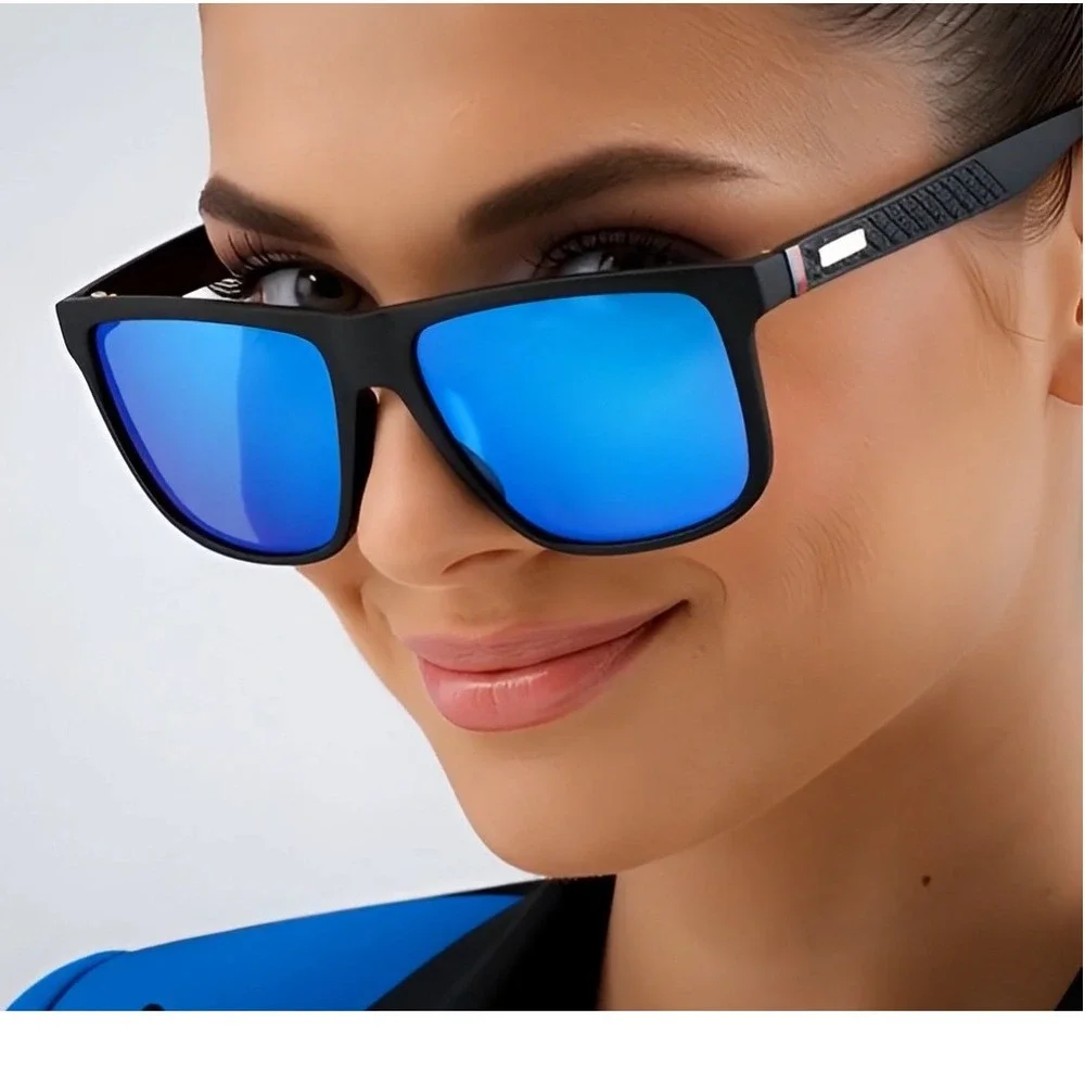 Women Black Frame Blue Mirror Lens Sport Sunglasses UV Protection Polarized Girl